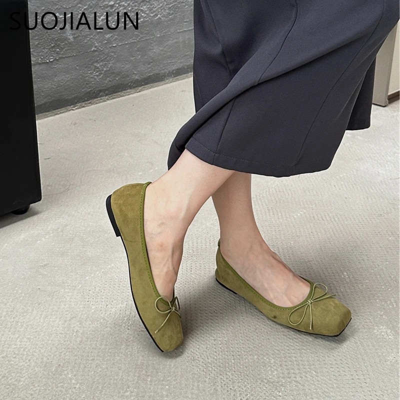 SUOJIALUN 2024 Autumn Women Flat Shoes Fashion Round Toe Shallow Slip On Ballerinas Shoes Soft Flat Heel Ladies Dress Boat Shoes