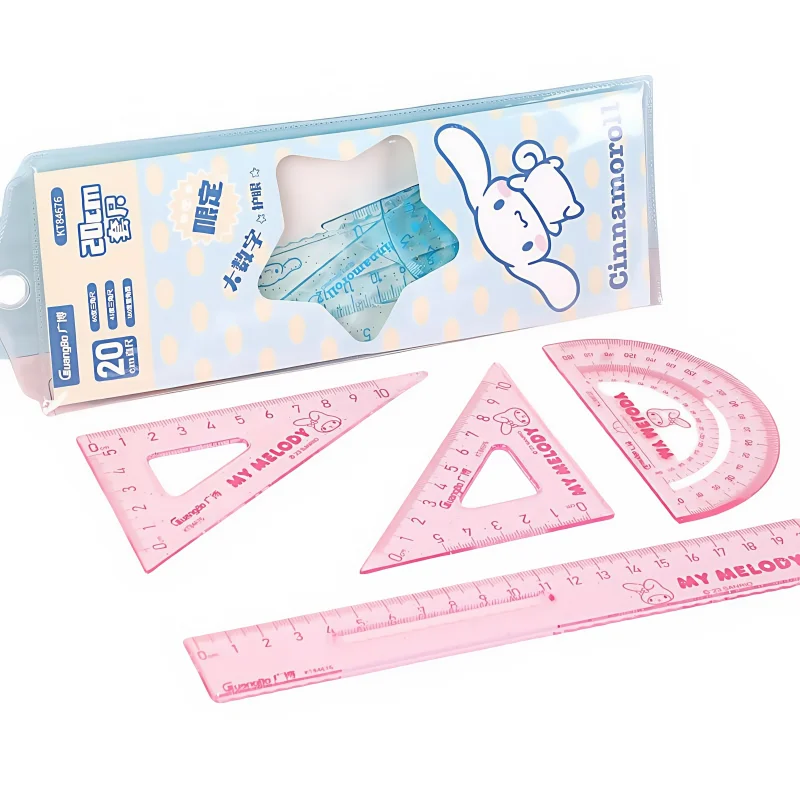 

Sanrio series 20cm ruler set four-piece set genuine Kuromi cartoon cute good-looking student protractor ruler wholesale