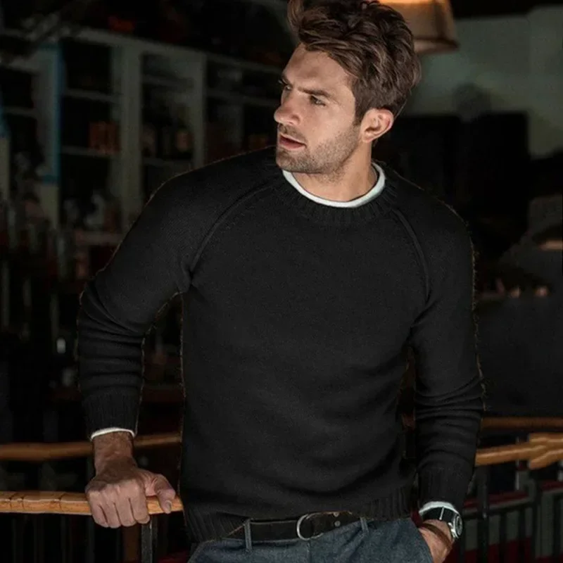 2024 Autumn and Winter Casual Solid Color Knitted Sweater European and American Men's Round Neck Versatile Knitted Sweater
