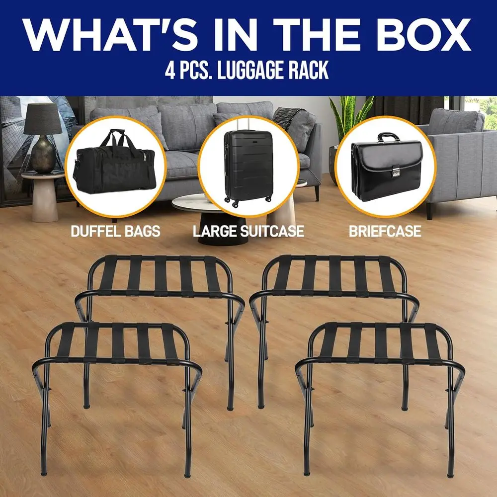 Set portavaligie compatto in acciaio da 4 pezzi con design pieghevole e cinturini in nylon - Nero salvaspazio