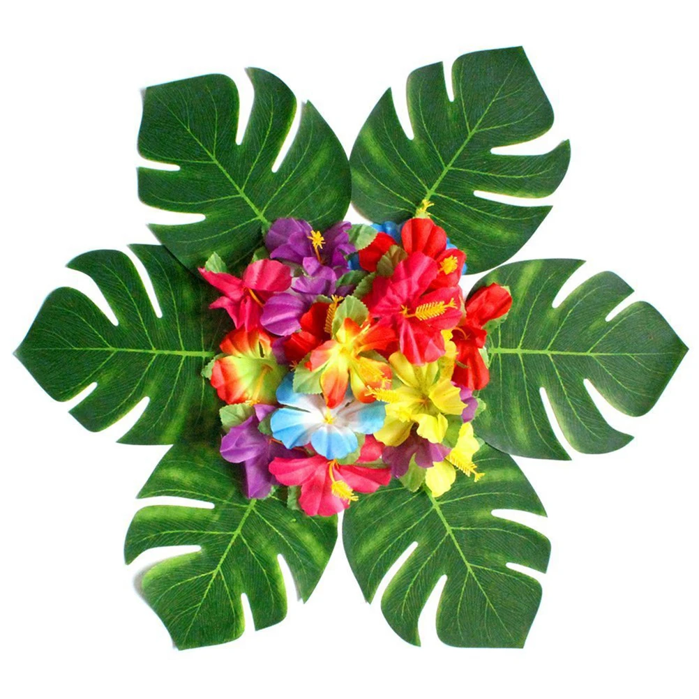 

30pcs 8Inch Artificial Tropical Leaves Lifelike Hibiscus Flowers 11Cm For Party Wedding Festival Decoration