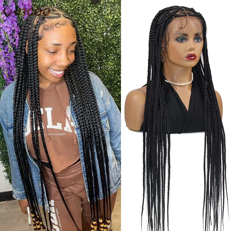 Synthetic Full Lace Braided Wig Cornrow Braids Lace Front Wig For Black Women Heart Shape Knotless Box Braids Wig With Baby Hair