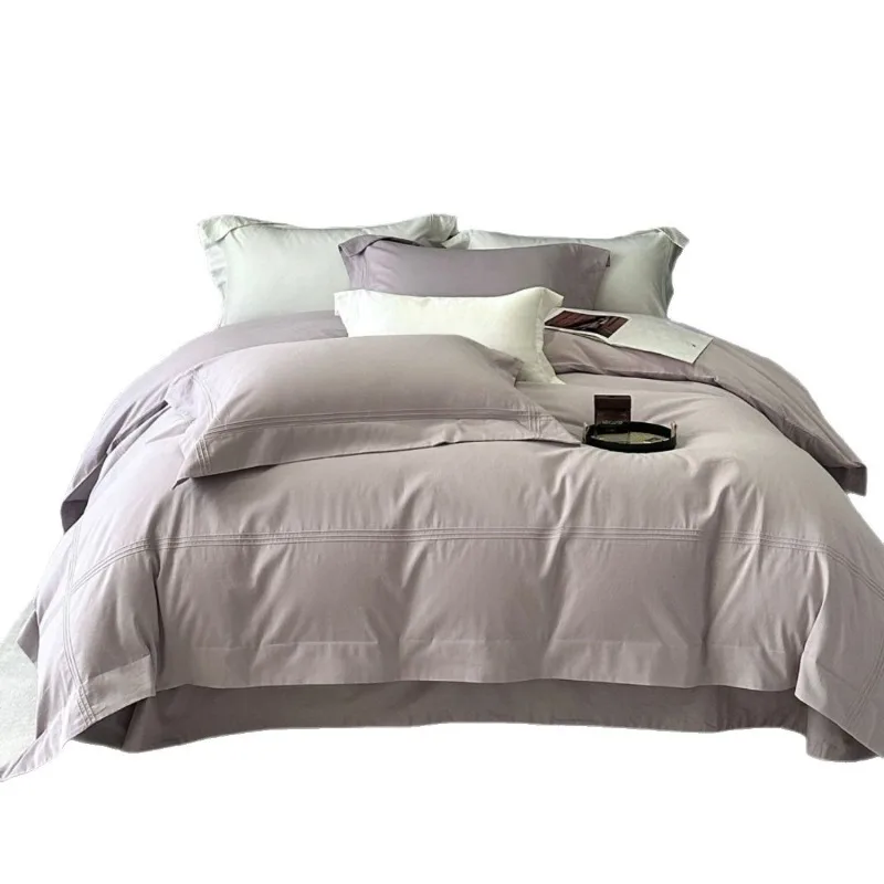 super soft long-staple cotton abraded four-piece set, high-end solid color atmosphere, master bedroom bedding gray