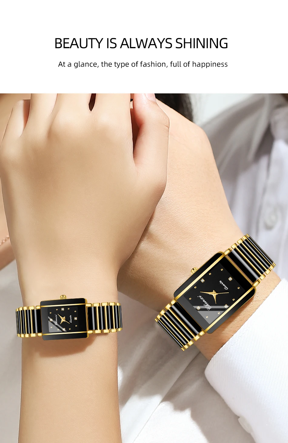 CHENXI 104A Couple's Quartz Watch Gold Black and White Ceramic Luxury Watch Men's and Women's Valentine's Day Gift Watch Reloj