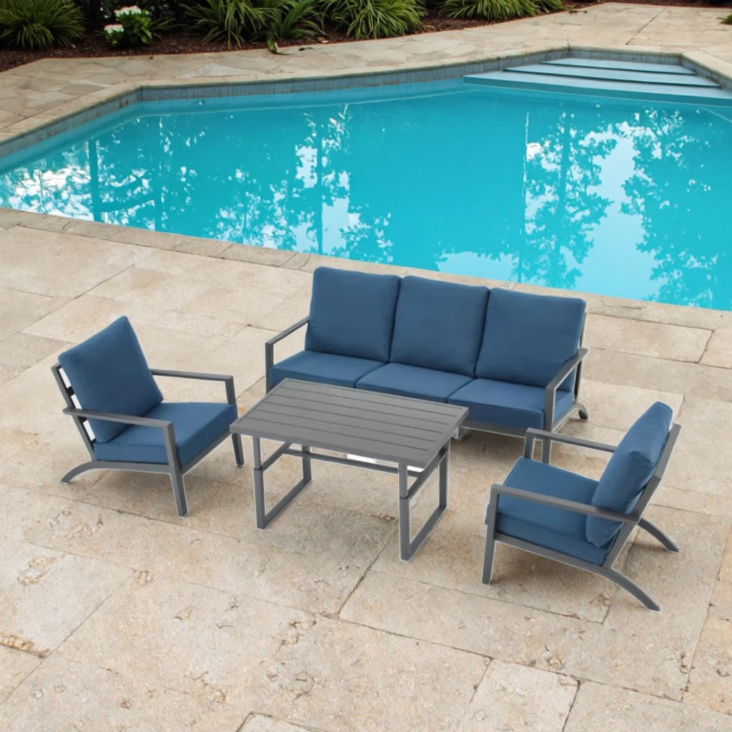 

Современный дизайн, алюминиевый садовый диван-комплект, хит продаж для патио, террасы, балкона, двора, отеля