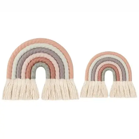 Hand-woven Nordic Rainbow Wall Hanging Ornaments Baby Bed Kids Room Decoration Nursery Decor INS Photo Props