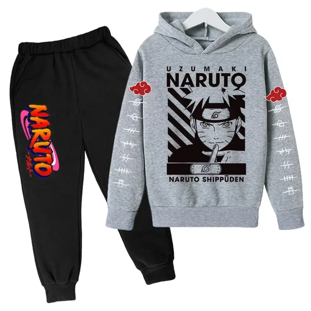 

Naruto hooded sweatshirt, Sasuke print set, children's hooded sweater, Harajuku casual sportswear, cool top, autumn hooded set