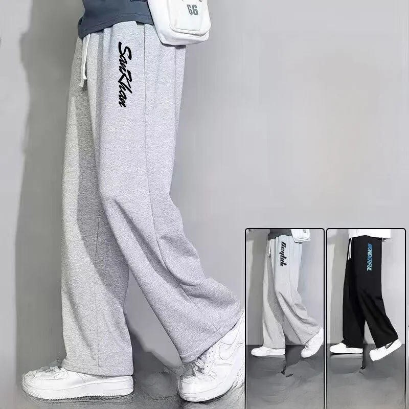 

Trendy Men's Thin Spor Casual Pants Spring Autumn Versatile New Print Design Loose Large Size Straight Leg Pants