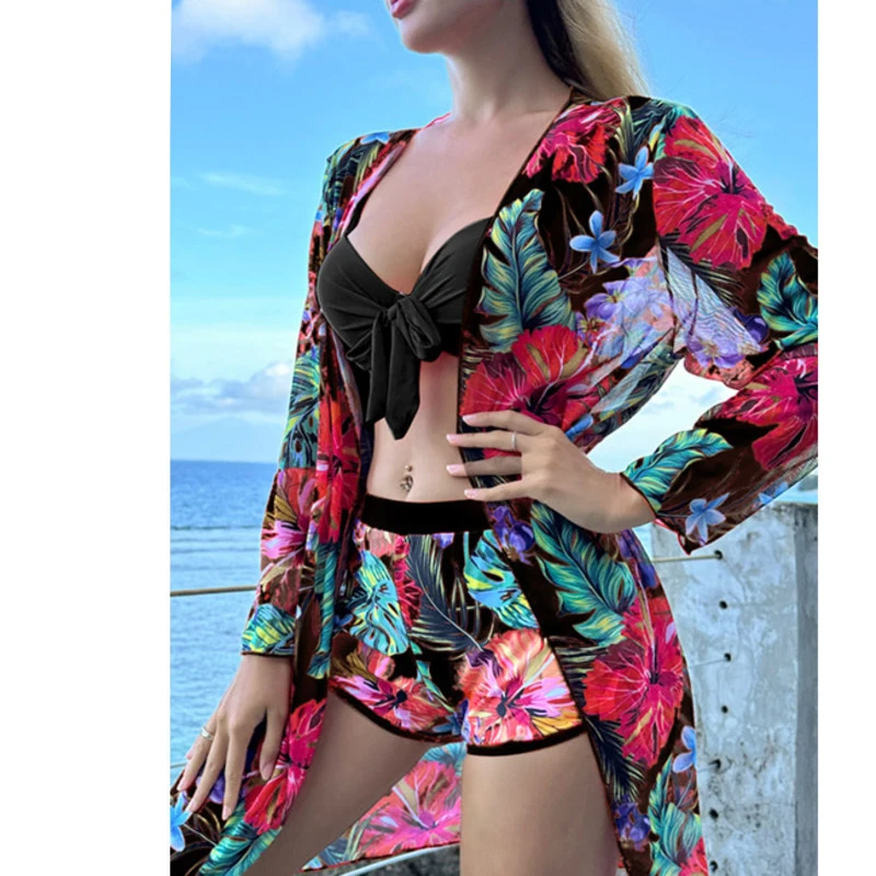 New Swimsuits Print Tankini Sets Female Swimwear Push Up For Beach Wear Three-Piece Bathing Suits Pool Women Swimming Suit 2024