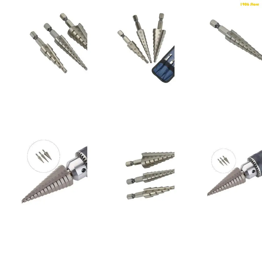 

U1JB 3pcs Highly Alloy Steel Step Drill Bit Set in Multiple Size 4-12mm,3-12mm,4-20mm