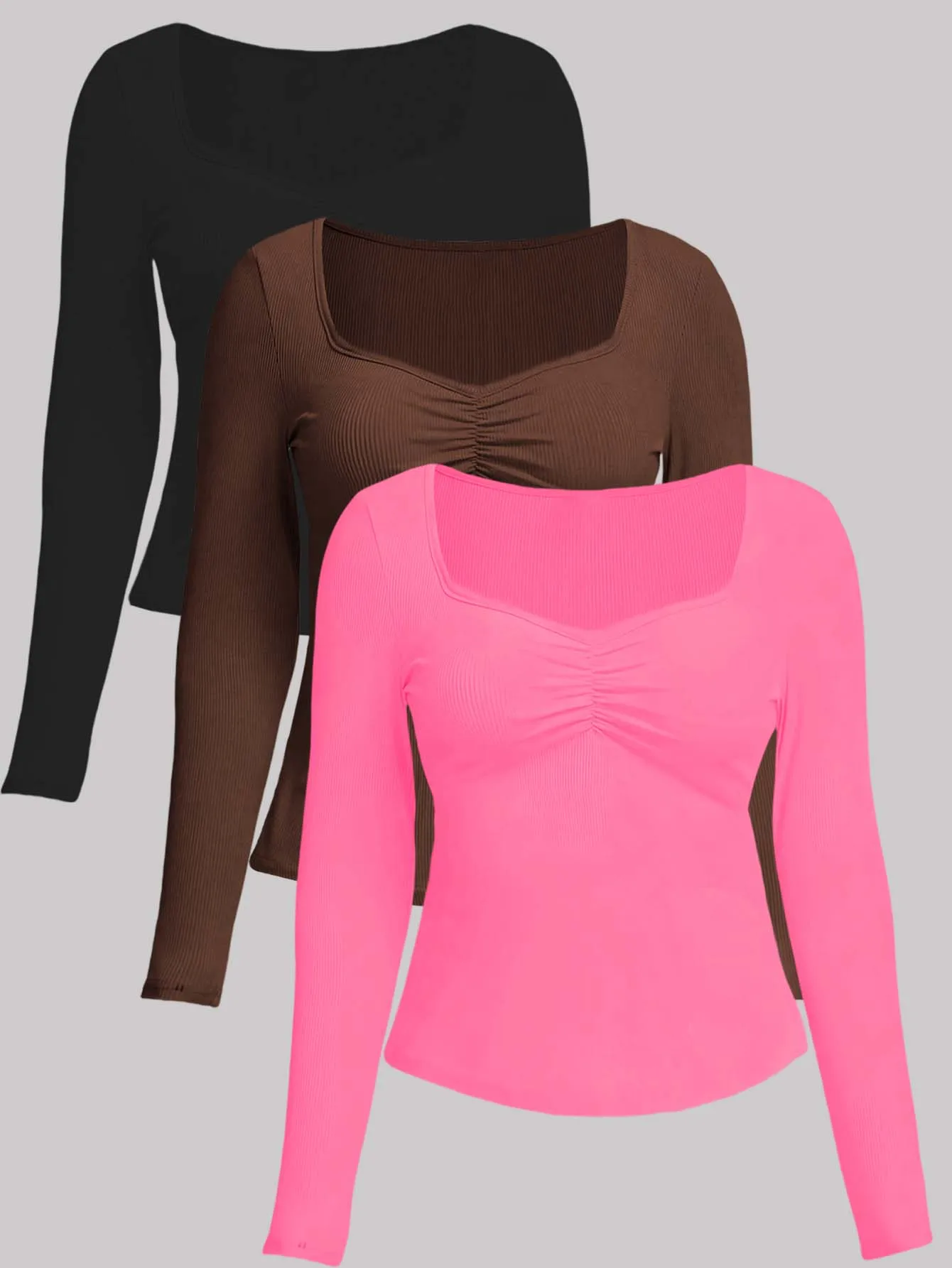 

Лидер продаж весны и осени: повседневные женские однотонные топы с длинными рукавами для дома и поездок на работу, комплект из трех предметов.