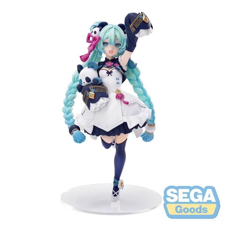 18cm Genuine SEGA Luminasta Hatsune Miku Panda cheongsam long haired princess Chinese style Anime Action Figure Model Toys Gift