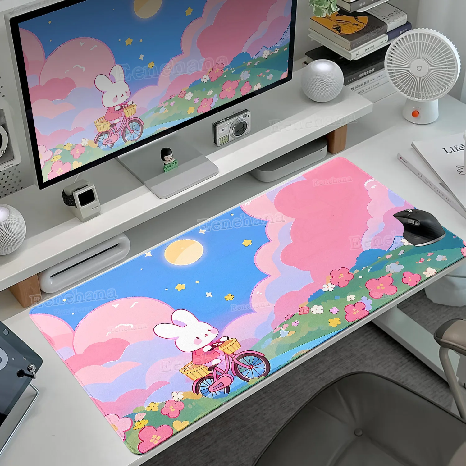 

Pink Rabbit Large Gamer Mouse Pad Non-Slip Rubber Base Bunny Laptop Keyboard Kawaii Desk Accessories Home Setup Gaming for Girl
