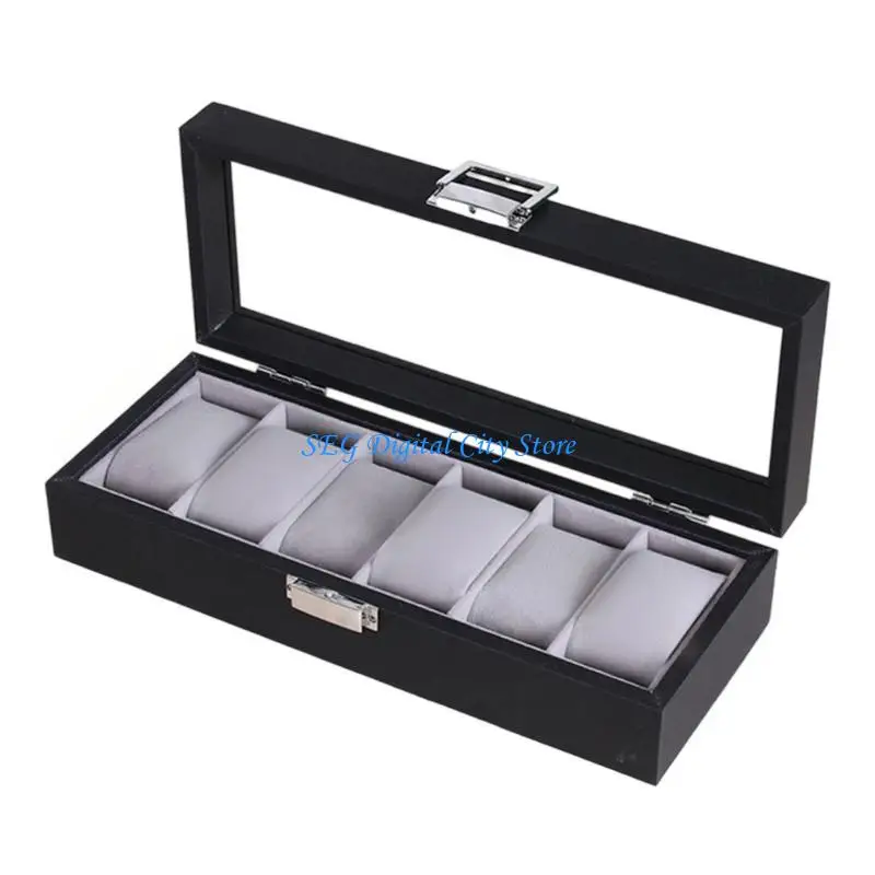 

U75B Multifunction Leather Storage Case Container Box For Watches Jewelry Featuring Glass Top And Soft Interior Compartments