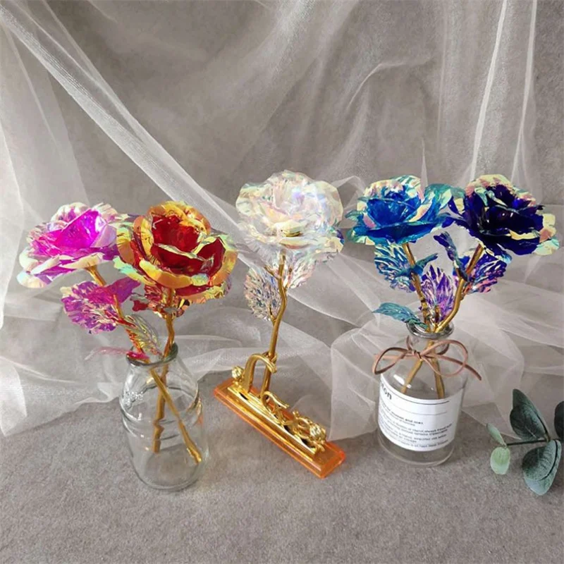 Eternal Rose Colorful Galaxy Artificial Flowers 24K Gold Foil Flower Love Base Flare box for Girlfriend Valentine's Day Gift