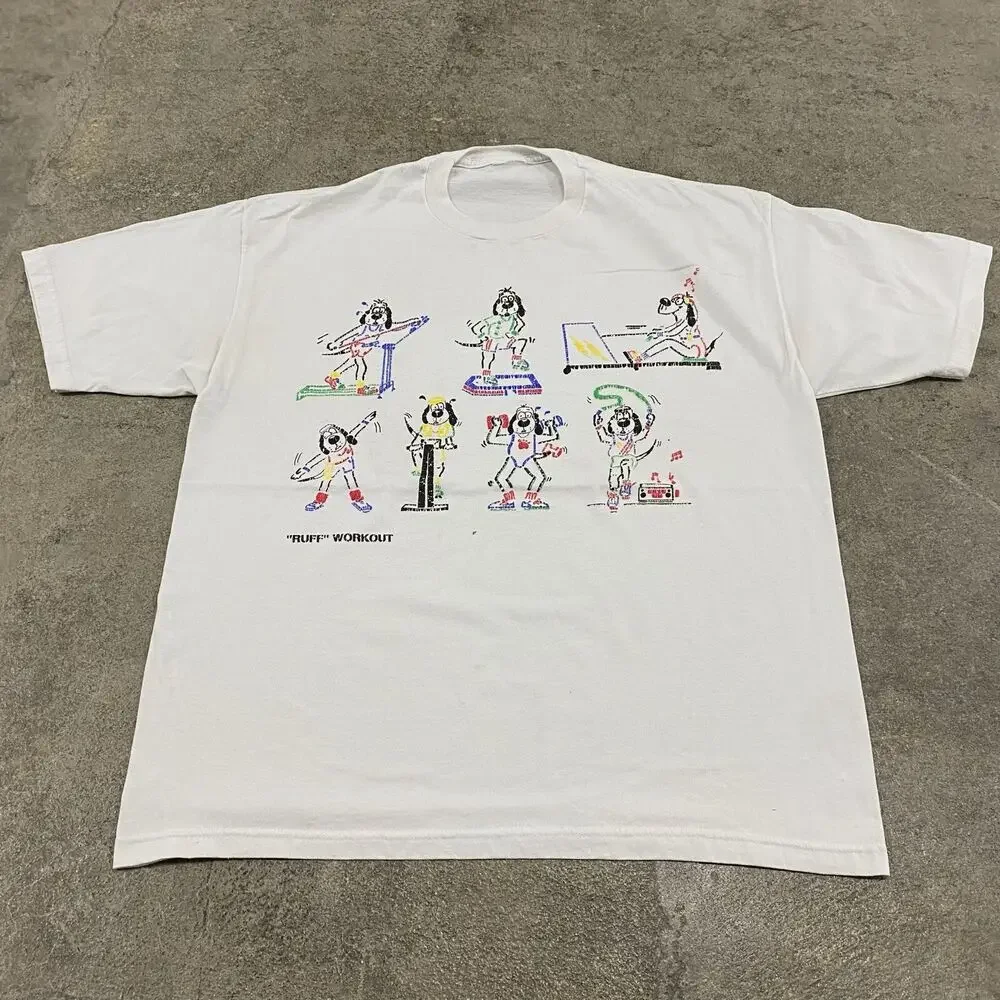 

Vintage 1980s Funny Ruff Workout Exercise Dog Parody T-shirt Size Large Rare