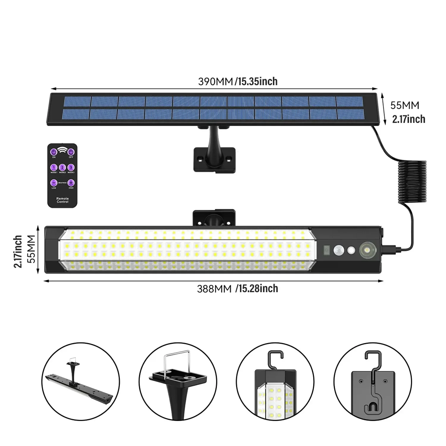 VENUSWING 1–2 Stück LED-Solarleuchte mit Bewegungsmelder, Wandleuchte für den Außenbereich, IP65, wasserdicht, wiederaufladbar, für Hof, Zaun, Schuppen, Balkonbeleuchtung 4