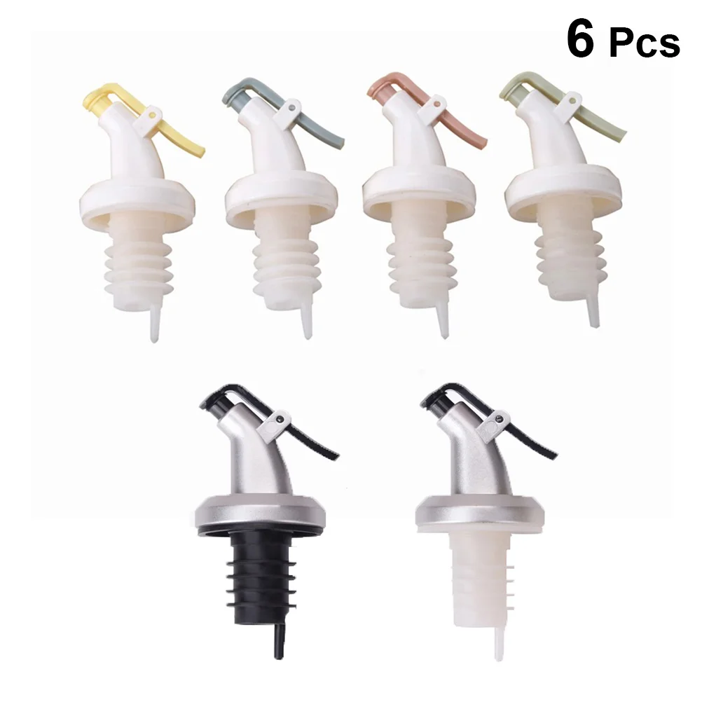 

6PCS Silicone Oil Stopper Sauce Pourer Mouth Vinegar Bottle Nozzle Kitchen Tools (Silver and Black Silver and White Blue Pi