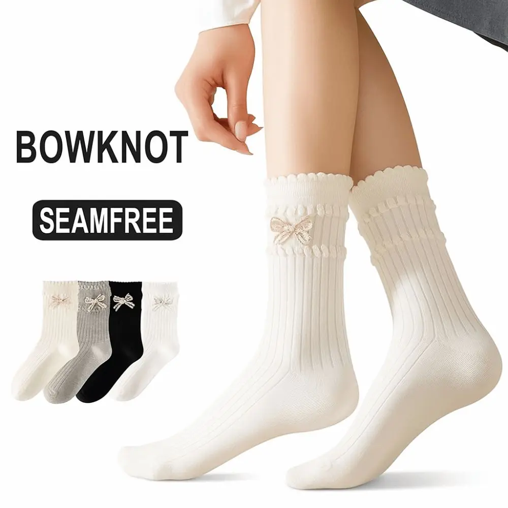 

Kawaii High Elastic Long Stockings Bow Sweet Style Lace Leg Warmers Knitted Lolita Style Socks Girls Fashion