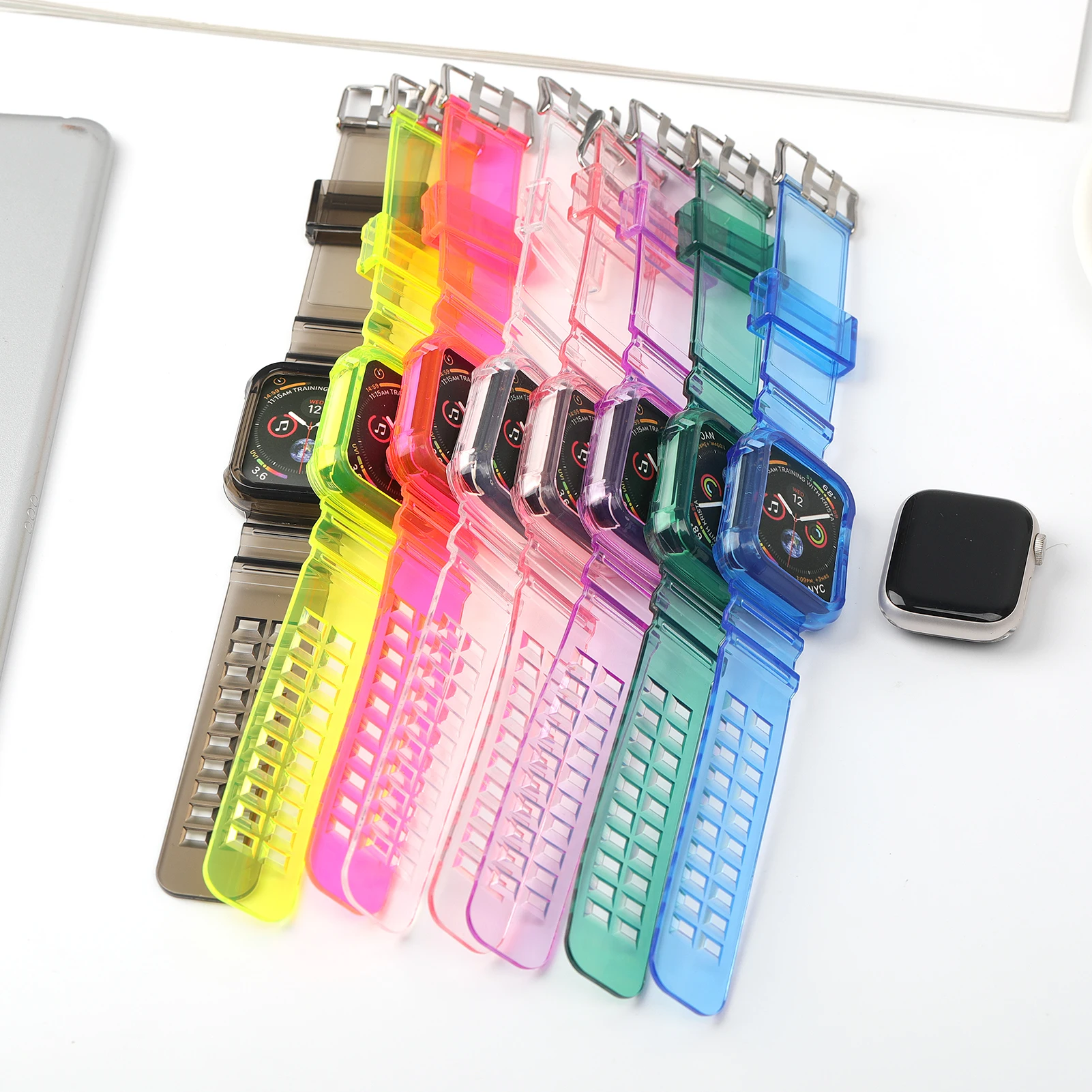 Gehäuse + Armbänder für Apple Watch Band 44 mm 40 mm 45 mm 46 mm 42 mm 38 mm 41 mm Transparentes Silikonarmband iWatch Serie 10 9 8 7 6 3 se