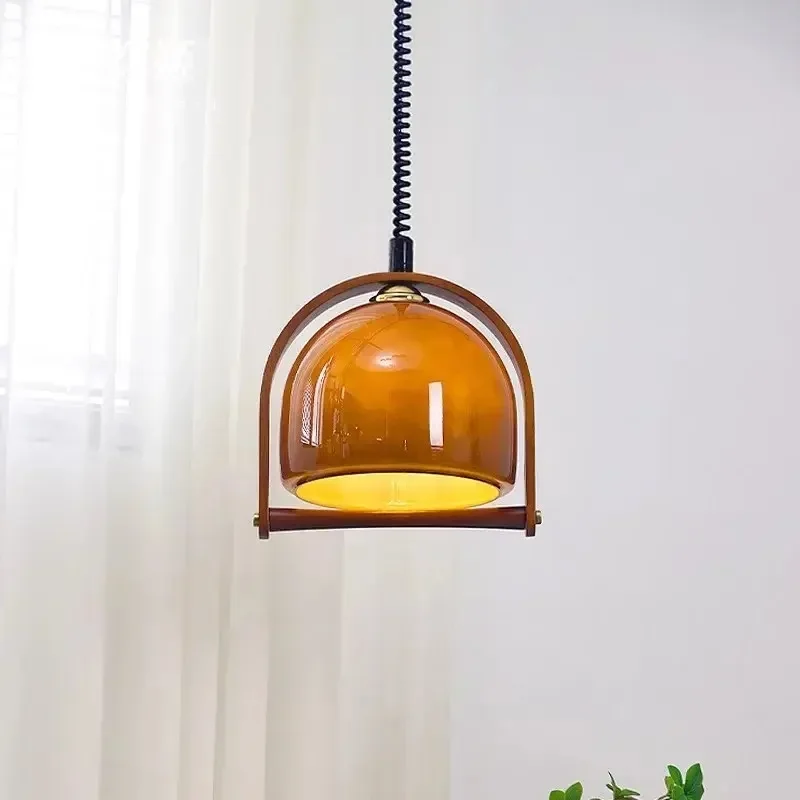 

Vintage Medieval Glass Wood Retractable Chandelier New Bauhaus Bar Teahouse Kitchen Island Pendant Lights Home Decorations