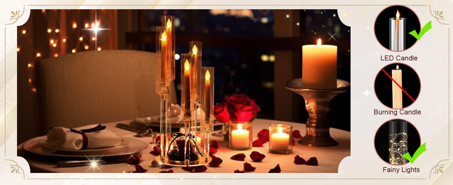 6sets Acrylic Candelabra Centerpieces for Tables 5 Arm Cluster Candle Holder for Wedding Baby Shower Festival,Party Windowsill