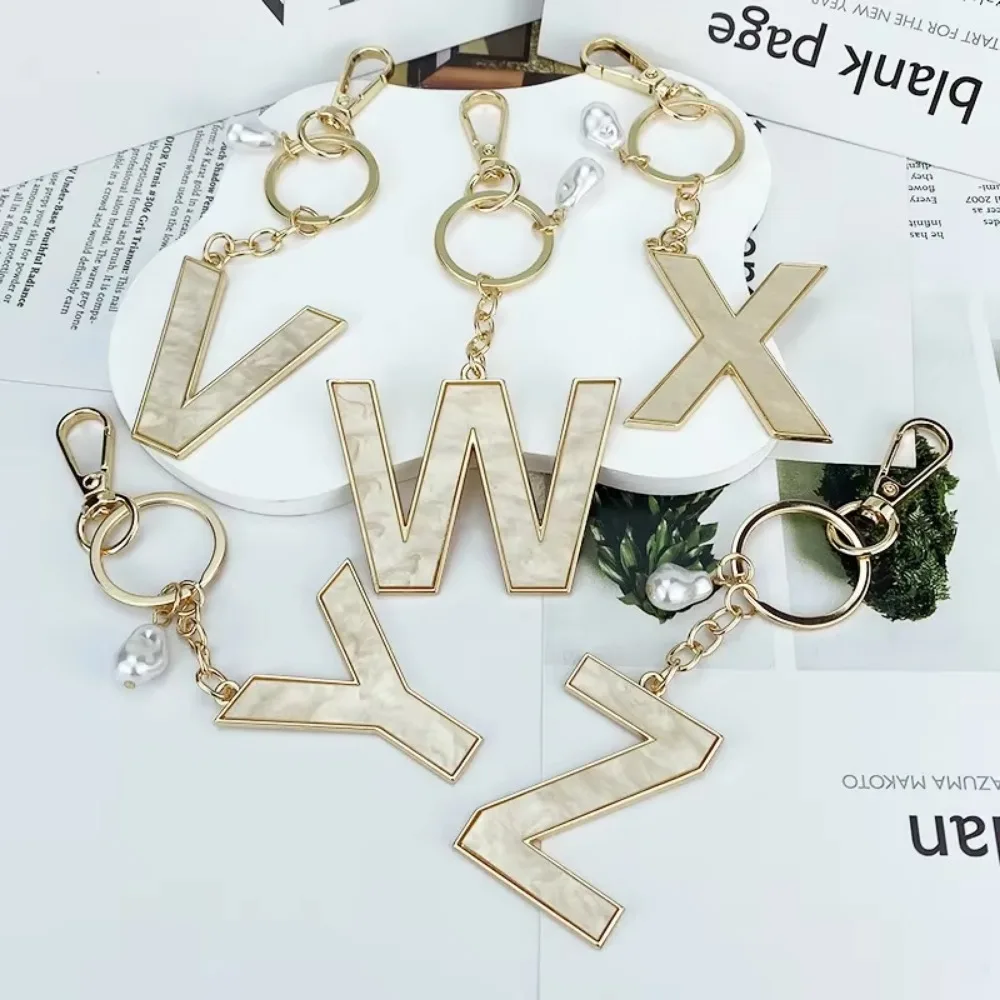 A-Z Initials Keyring Couples Metal Pendant with Pearl