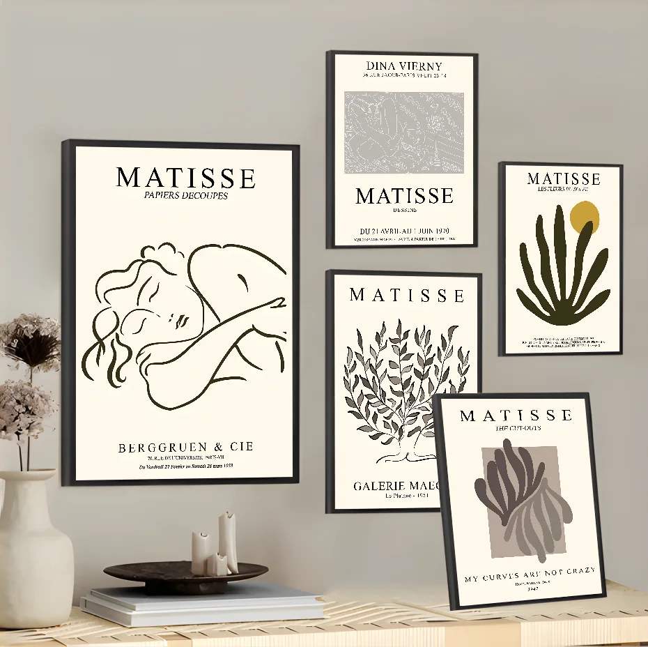 

Abstract Matisse Coral Flowers Woman Body NordiC Poster Wall Art Painting Study Nordic Home Decor