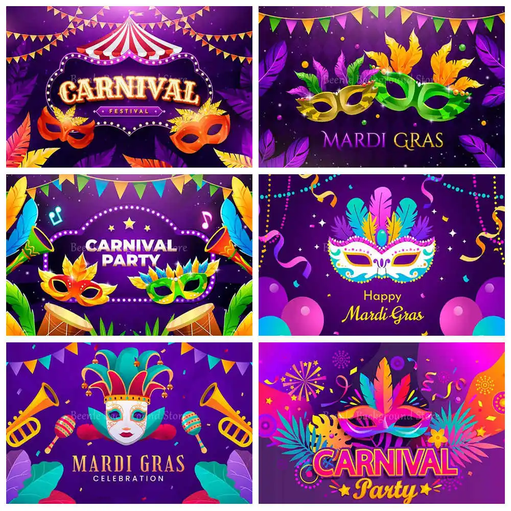 

Mardi Gras Carnival Background Mask Happy Dance Party Decoration Backdrop Kids Family Custom Gift Prop Poster Banner Supplies