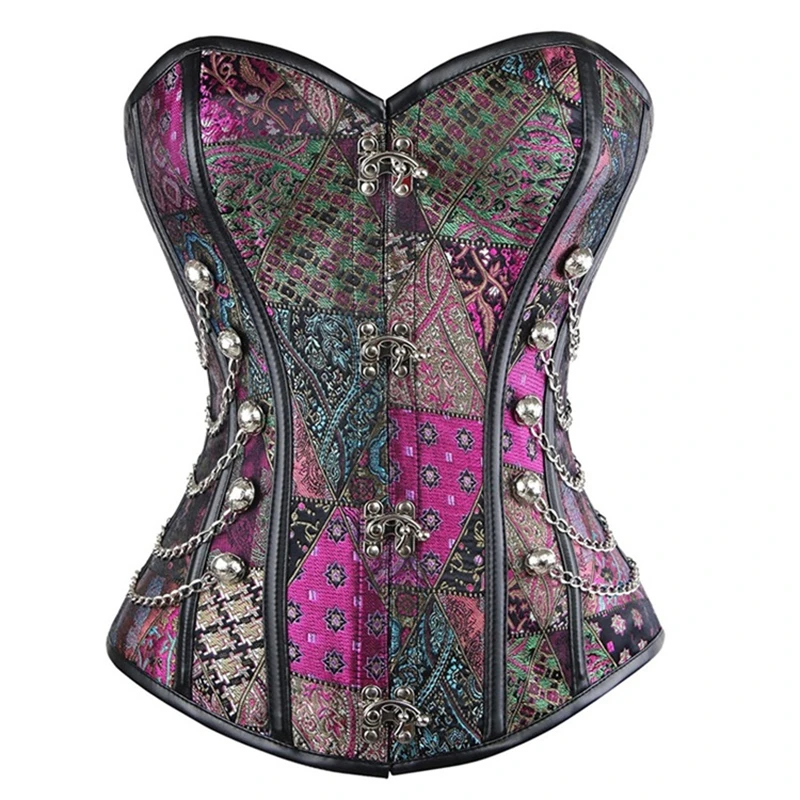 Purple Steampunk Overbust Corset Goth Punk Bustier Medieval Renaissance Corselet