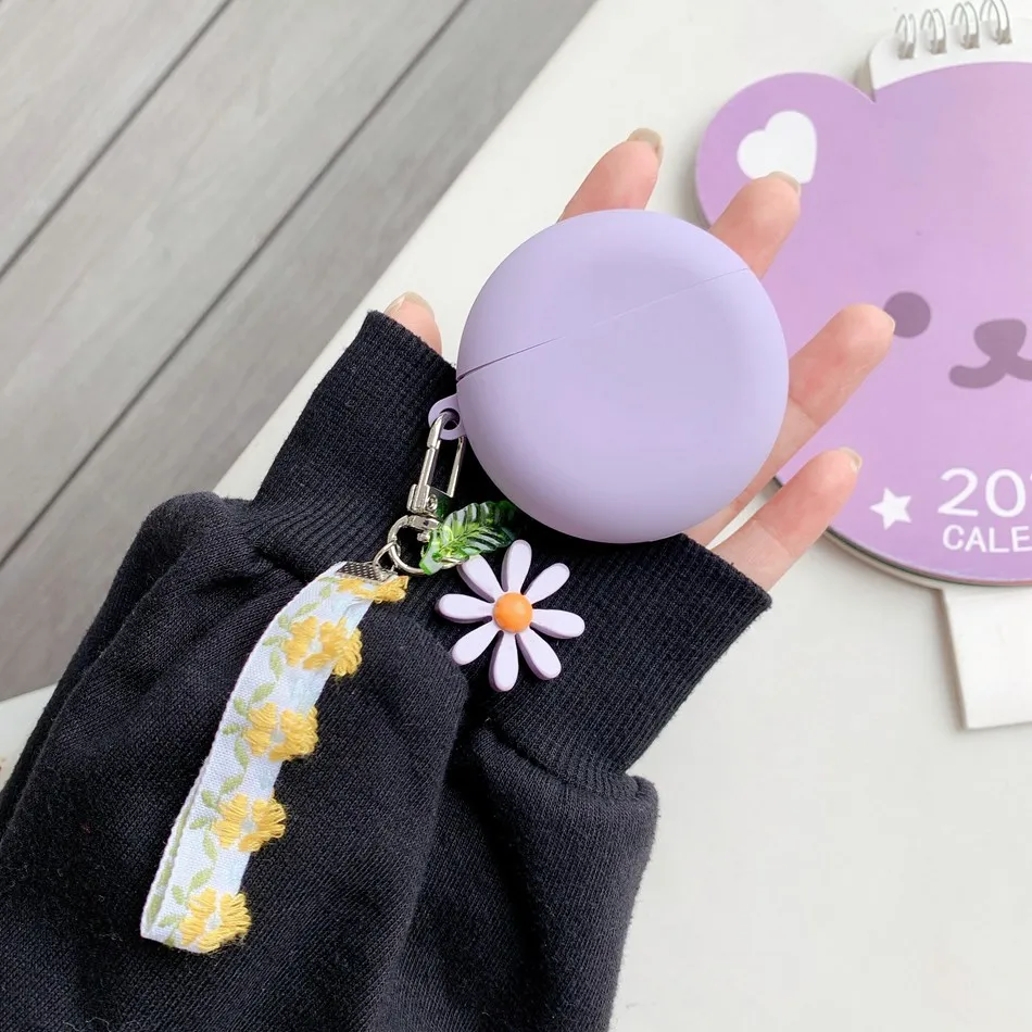 حافظة لهاتف هواوي freebuds 4i 4 Pro / freebuds Pro ملونة تحتوي على زهرة وسماعة حرة 3 حافظة واقية من السيليكون