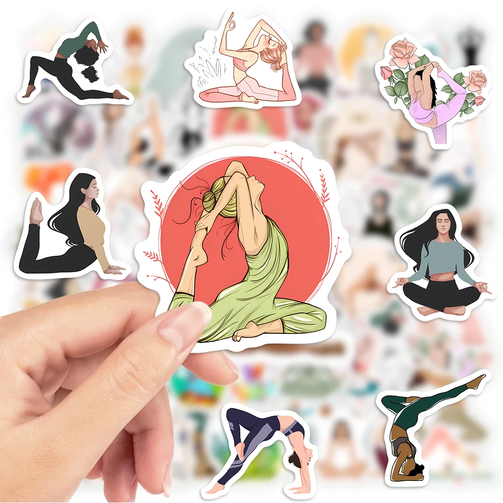 Aesthetic Yoga Pose Stickers Mountain Warrior Tree Pose DIY Toys Decal for Laptop Scrapbook Decorative Phone Bottles Waterproof