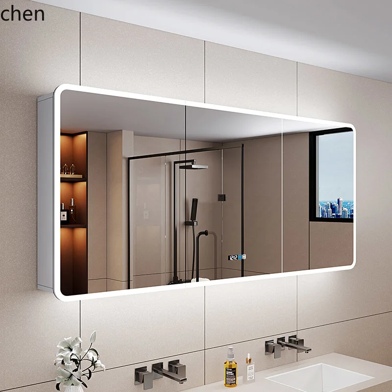 

HXL Smart Bathroom Mirror Cabinet Freestanding Wall-Mounted Aluminum Alloy Vanity Mirror Storage