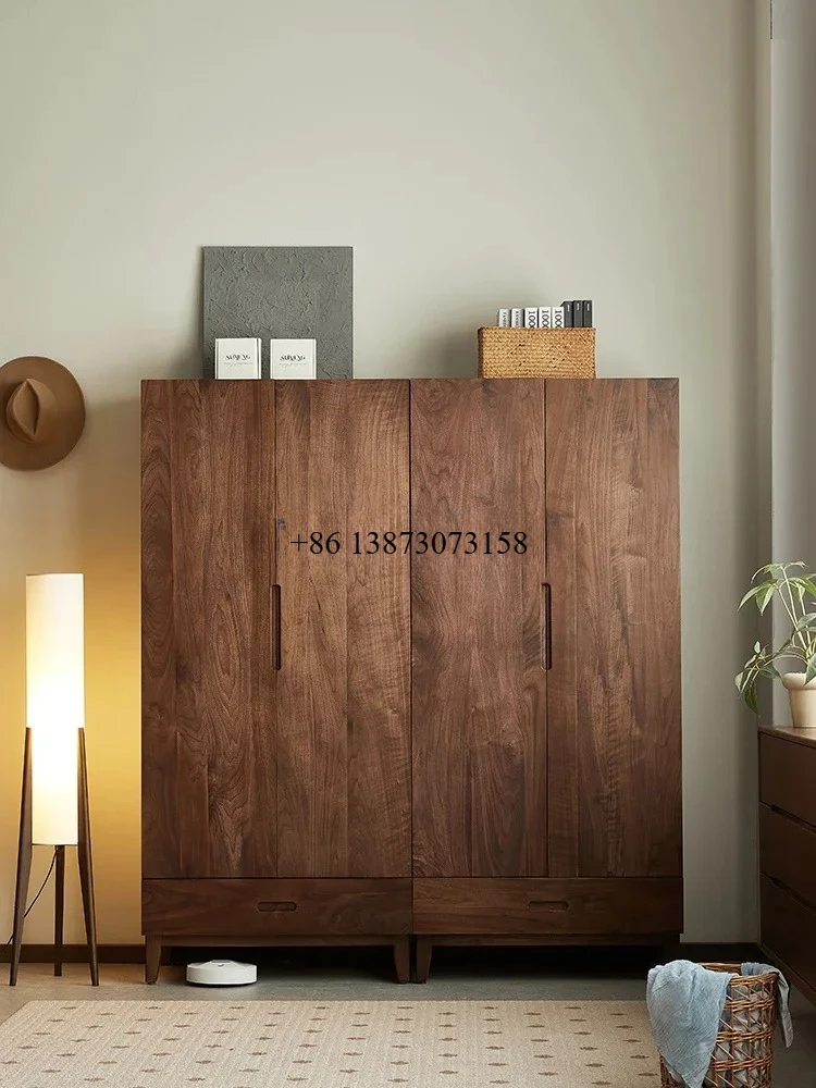 

North American black walnut all-solid wood wardrobe Nordic simple home bedroom storage locker9344