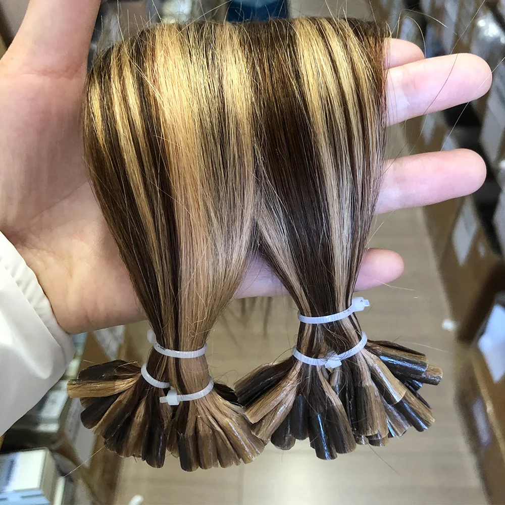 Highlights Brown Keratin Tip U Tip Hair Extensions Human Hair Straight Hot Fusion Human Hair Keratin Nail Tips Hair Extensions