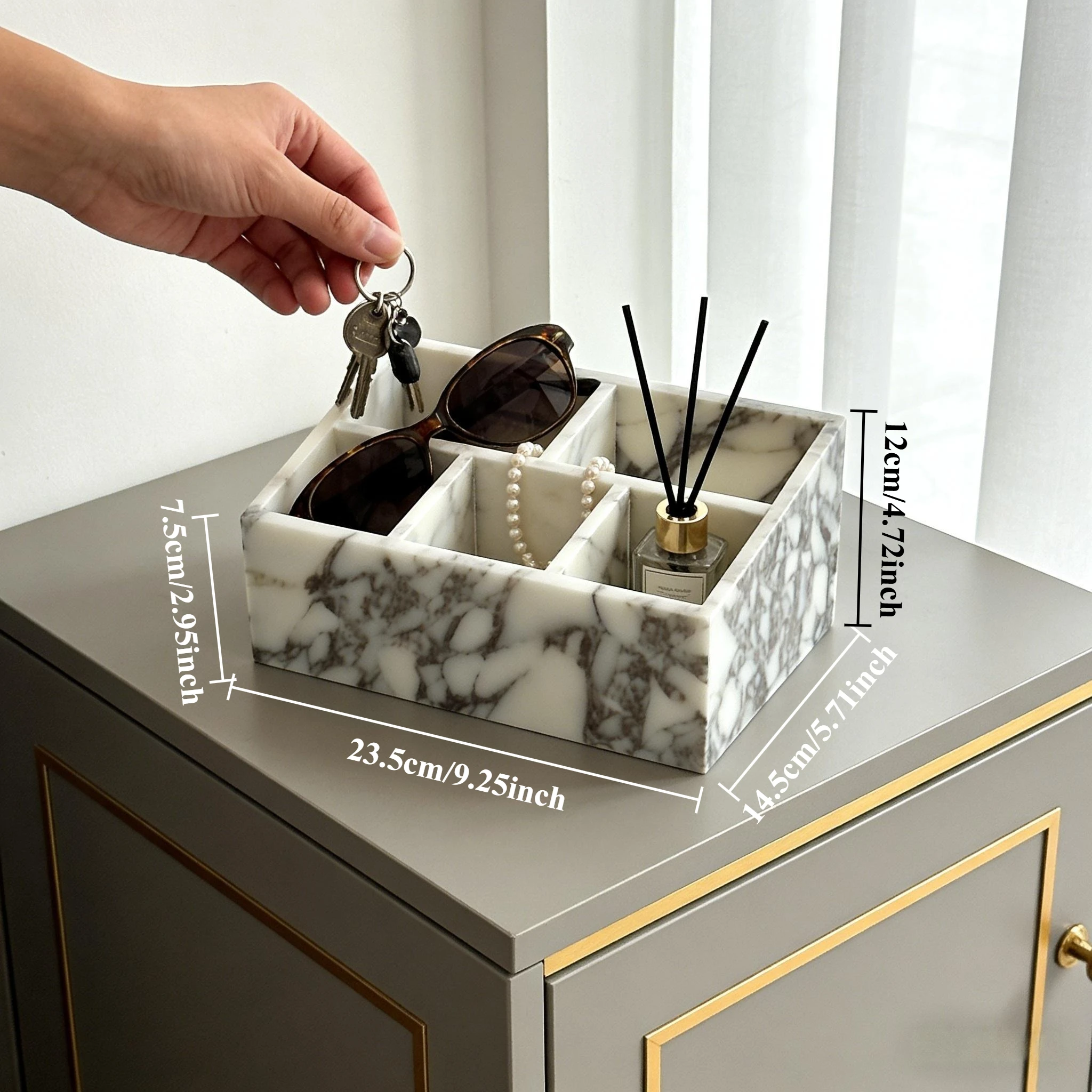 Calacatta Altviool marmeren dienblad, meerlaagse desktopopslag voor make-upborstels, badkamer, wastafelorganizer, doos met meerdere compartimenten