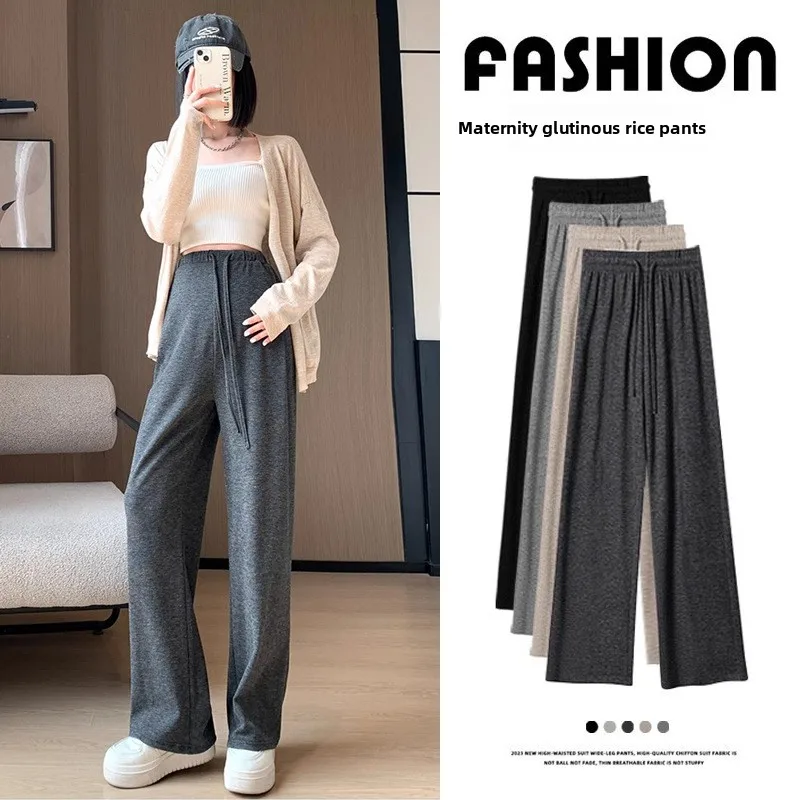 plus Size Maternity Pants Autumn Winter Outerwear High Waist Wide Leg No Support Belly Floor Length Fleece Lined Short Women