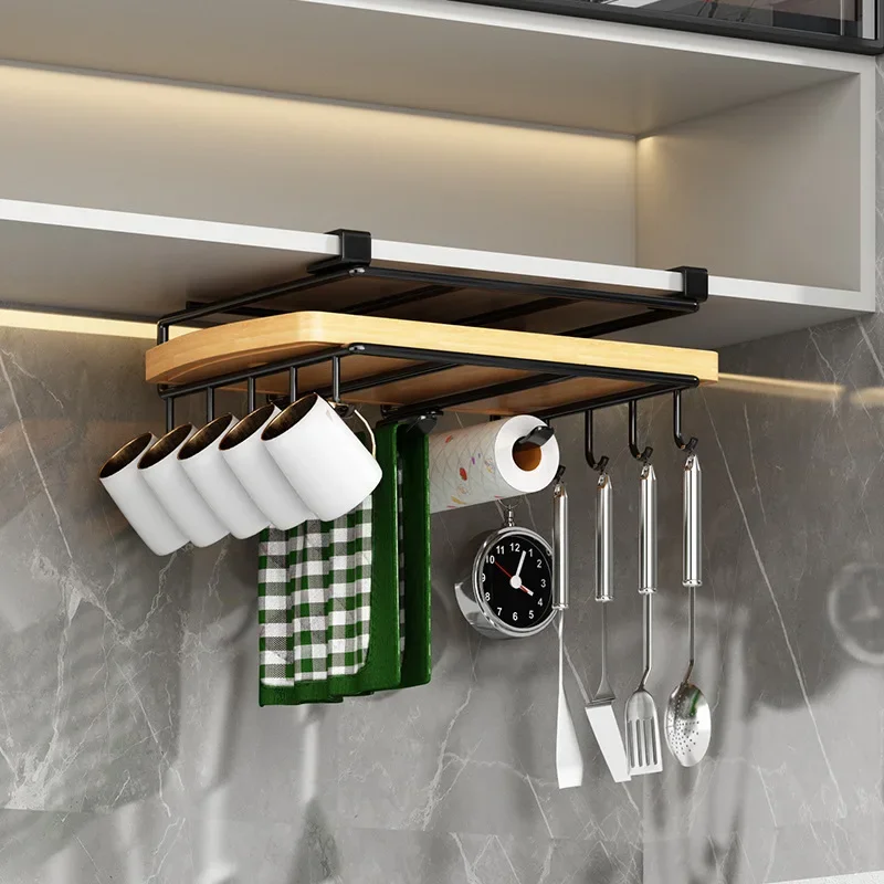 Kitchen Cabinet Under Shelf Chopping Board Pot Cover Holder Metal Cupboard Mug Cup Hanger Row Hooks Towel Roll Paper Rack Holder