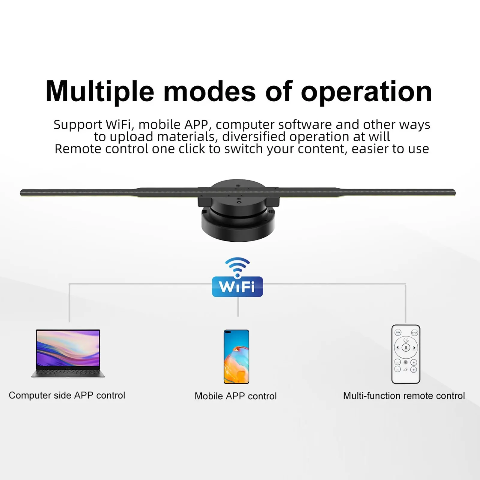 

3D Hologram Projector Fan Sound Playback 16.3in Diameter Remote Control 3D Advertising Machine WIFI Function for Party for Bar