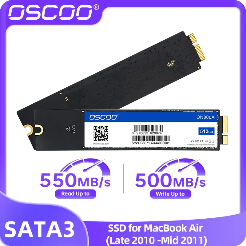 Disco duro OSCOO para MacBook Air 2010 A1369 A1370 y 2011 A1369 A1370 unidad interna de estado sólido 3D NAND Flash Apple SATA SSD