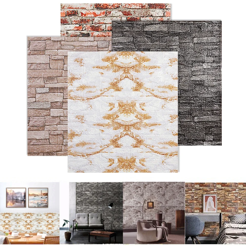 5/10pcs 70*77cm 3D Brick Wall Paper for Living Room Bedroom TV Wall Waterproof Self-Adhesive Wallpaper Foam DIY Wall Stickers