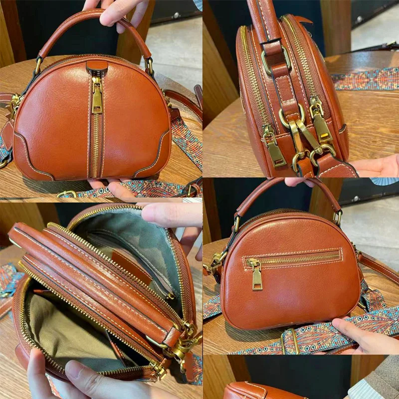 2023 New Genuine Leather Women\'s Bag Crossbody Retro Small Popular Shoulder Handbag Lady Soft Cowhide Casual Designer Shell Bag