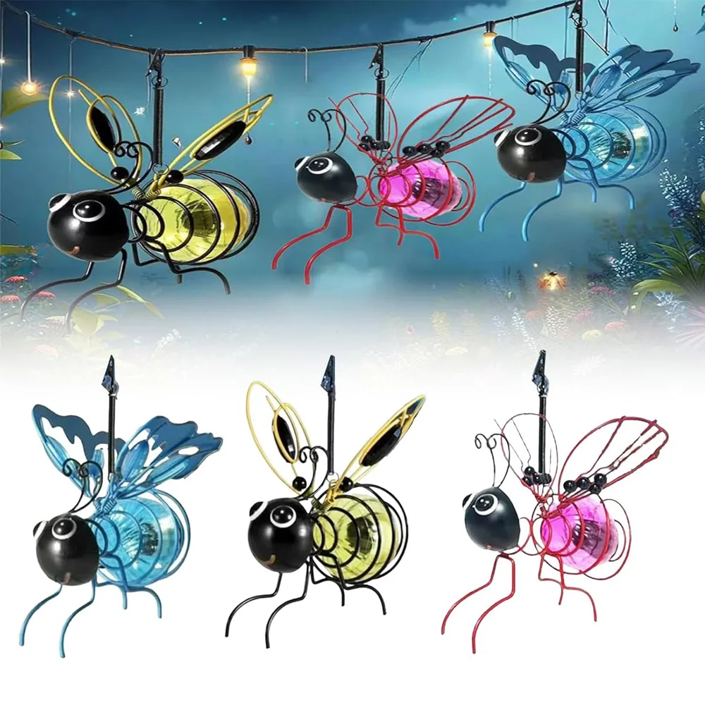Solar Bees Lights Outdoor, Hanging Bee Solar Garden Light,Waterproof Bumble Bees Solars Light for Party Festivals Garden Decor