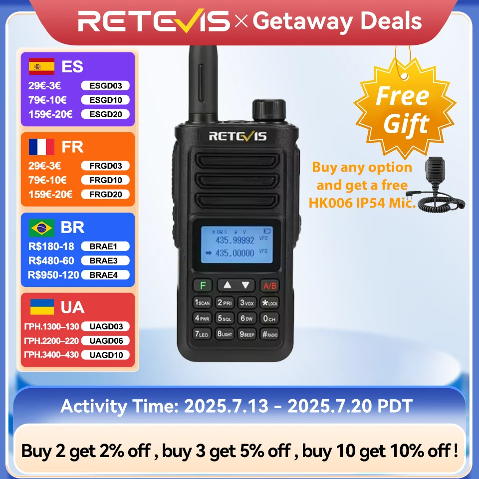 Retevis RA89 Ham radio 10W Walkie Talkie Long Range IP68 Type-C Transceiver FM VHF UHF Communication Radio for Emergency