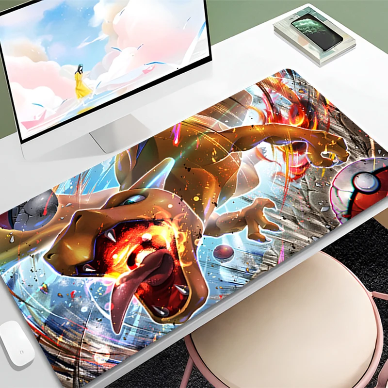 Grand tapis de souris pour gamer, grand tapis de bureau pour clavier, tapis de souris en caoutchouc, tapis de souris gaming pour ordinateur portable, tapis de souris P-Pokemon dragon