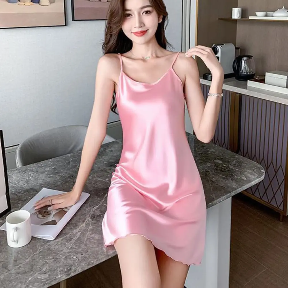 Elegant Women Sexy Satin Chemise Lingerie Ladies Sleepwear Nightdress Slip Nightwear Pajamas