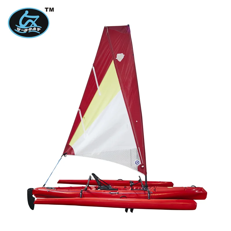 18ft HDPE Trimaran Fishing Sailboat with Kayak Pedal Drive System UBP-K3 for Two Persons by U-BOAT Lakes & Rivers Use