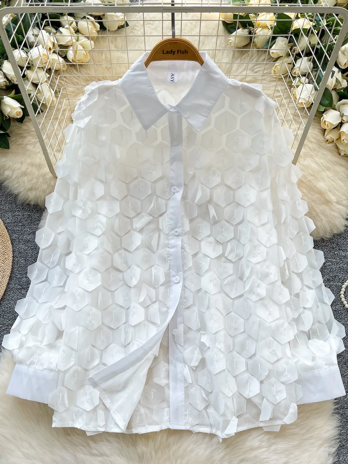 

Ele Long Sve Женский тонкий модный топ с цветочным вырезом и тяжелой вышивкой, модный деловой повседневный полиэстер...