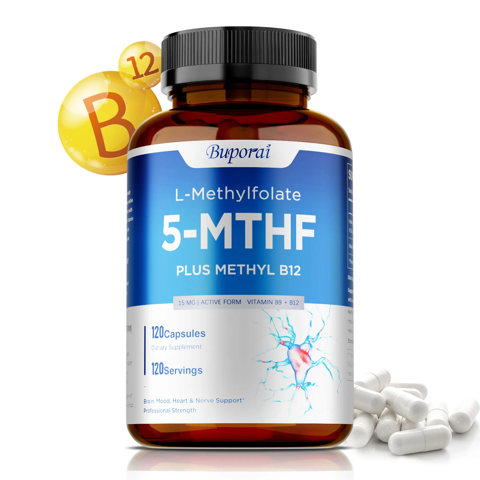 

L-Methylfolate 15mg Capsules - Balanced Mood and Overall Health, Support Brain and Heart Health, Non-GMO, Gluten Free