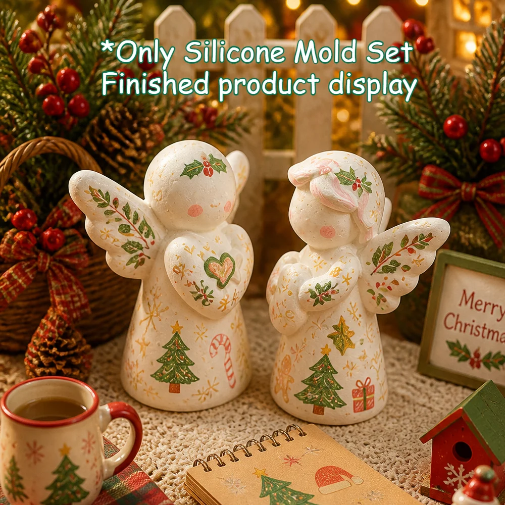 2Pcs 3D Angel Hold Heart Silicone Mold DIY Aromatherapy Candle Plaster Resin Soap Mould Home Decor Craft Making Tool